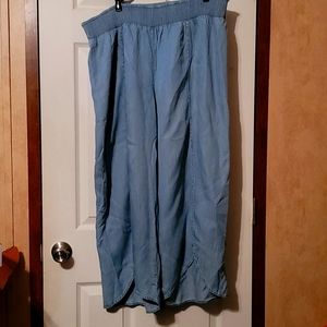 High waist- Elastic Waist Denim Palazzo Pants